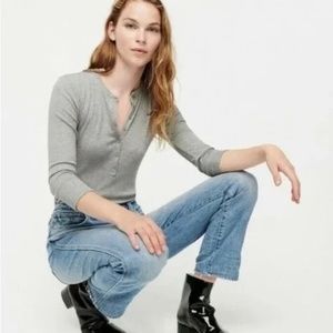 J.CREW HEATHER GRAY 3/4 SLEEVE RIBBED HENLEY TEE TOP